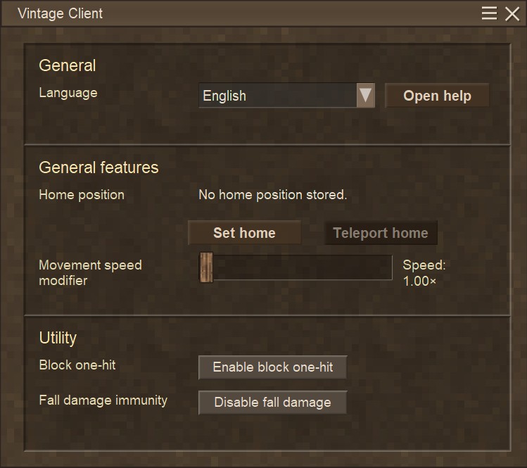 VintageClient free version main menu